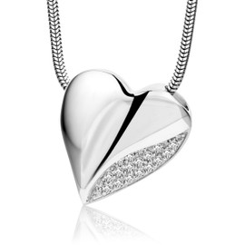 Miore 925 Sterling Silver Cubic Zirconia Heart Pendant on 45 cm Snake Chain