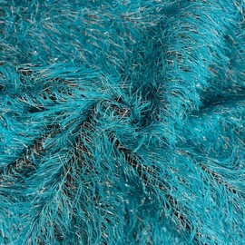 Fashion Fabric LLC Metallic Faux Ostrich Feather Lace Apparel Costume Fabric - Sold by The Yard - 54" (Turquiose Blue | Silver)