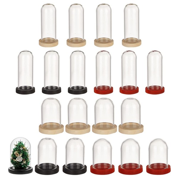NBEADS 12pcs Mini Glass Dome, 16 ~ 16.5 mm Eternal Flower Glass Dome Cloche Clear Glass Display Case with 3 Colours Wooden Base for Flower Plants Rocks Samples Decorations Crafts