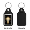 Cross Keychain with Faux Leather Pendant with Christian Symbol Pendant