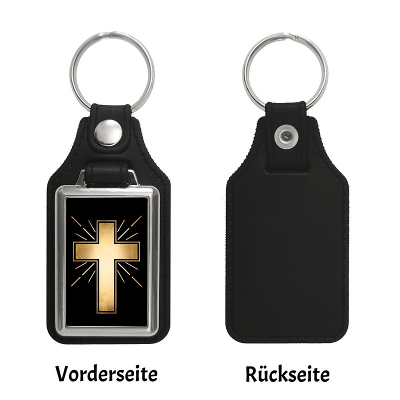 Cross Keychain with Faux Leather Pendant with Christian Symbol Pendant