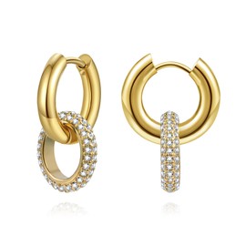 YeGieonr Gold Earrings for Women, Stainless Steel Geometric Pearl Drop Earrings with Shiny Zirconia, Hypoallergenic Fashion Jewellery, Gift for Women and Girls, Stainless Steel, Cubic Zirconia