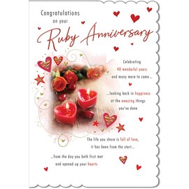 Traditional Annivesary Card Ruby - 9 x 6 inches - Piccadilly Greetings