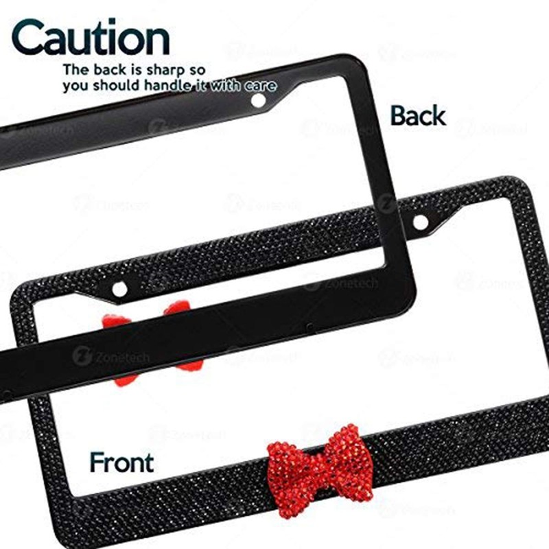 ZONETECH Shiny Bling Rhinestone License Plate Cover Frame (Red Bow