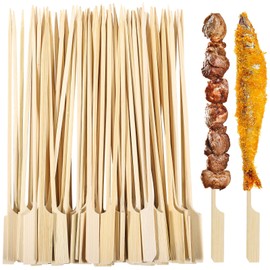 200 Pieces Bamboo Paddle Skewers 18CM, Flat Burgers Sticks Children Skewers Kids Wooden Fruits Picks Cocktail Sticks Skewers Barbecue Kebabs Skewers for Buffets Party Fountain Fondue Stick Holders