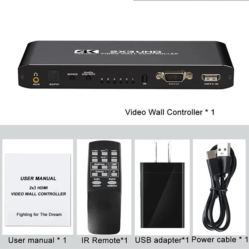 2x3 HDMI Video Wall Controller, 1080P@60Hz HDMI TV Wall Processor