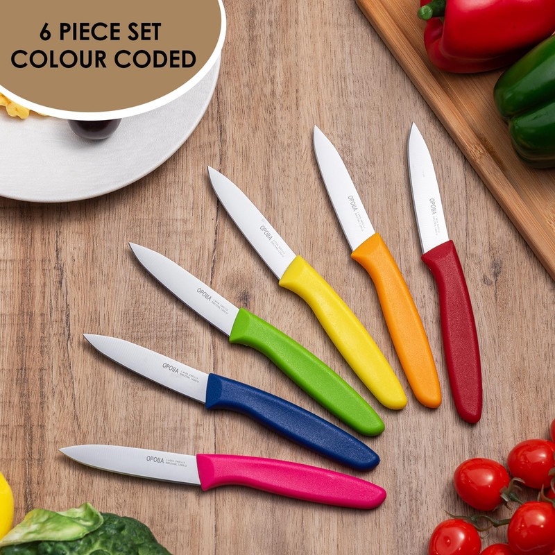 OPOLIA Paring Knife Set of 6,Stainless Stee,Straight Edge,PP Handle,Color