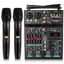Dejasound Pro 5 Channel Audio Mixer Mic Set for Live Streaming, Family Karaoke, Studio Recording, Bluetooth Dual Wireless Microphone System with USB Interface & 48V Phantom Power