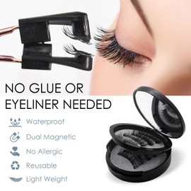 Magnetic Eyelashes, Natural Look False Eyelashes, Reusable & Waterproof Magnetic Eyelashes without Eyeliner, Easy to Apply & Remove, Glue Free, 4 Pairs