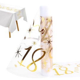 Table Runner 18th Birthday Gold, 28 cm x 10 m Happy Birthday Table Decoration 18th Birthday Decoration, Table Runner Golden Table Runner Fabric Roll for Boys Girls Party Decoration DIY Crafts