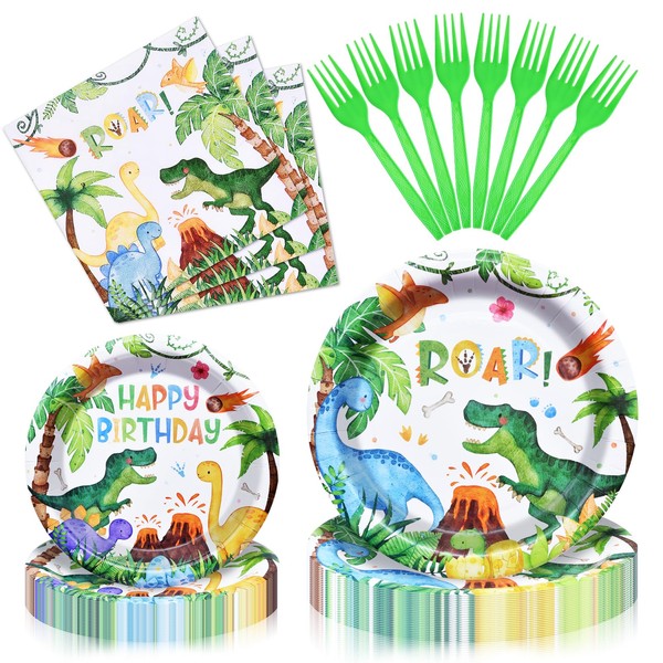96 Pieces Dinosaur Birthday Tableware Set - Happy Birthday Disposable