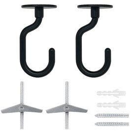 Evsteluo 2 Sets Large Swag Ceiling Hooks Heavy Duty Swag Hook with Hardware for Hanging Plants Ceiling Installation Cavity Wall Fixing (2 Sets Black)