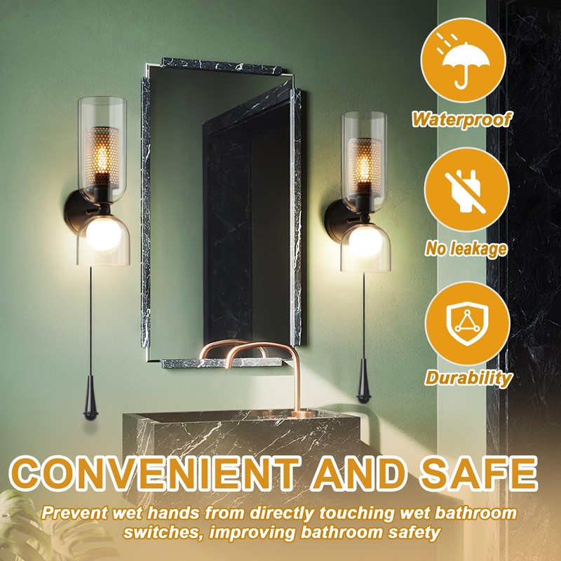 TXErfolg 2 Pack Bathroom Light Pull Cord Handle Black Rubber