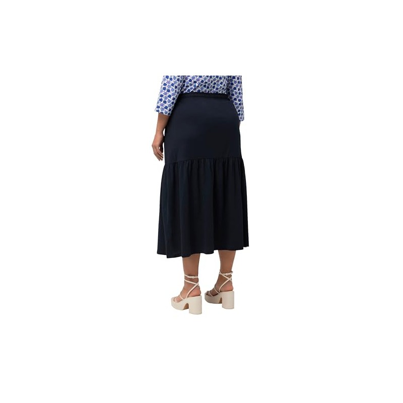 Ulla Popken Women's Jersey Flounce Skirt, navy
