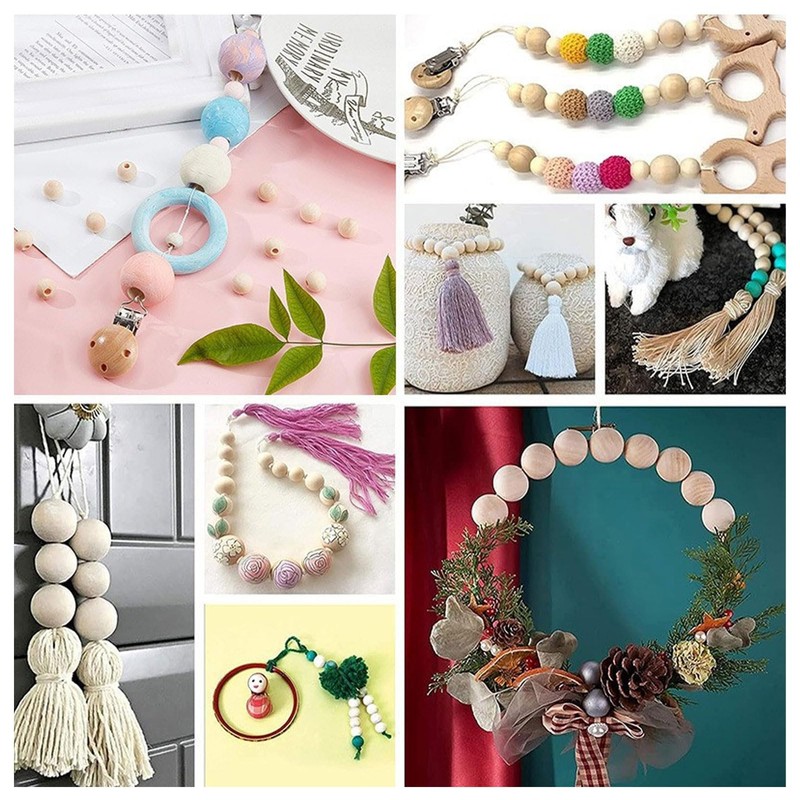 220 Pcs Wooden Beads for Crafting, Round Wood Beads 6-14mm