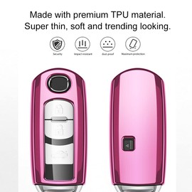Key-Fob Shell Key-Case for Mazda - Compatible with Mazda 4-Buttons Smart Remote Key ,Premium Soft TPU for Car Key Protection (Pink)