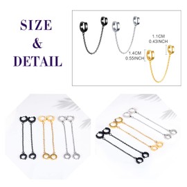 feilok Stainless Steel Women's Men's Creole Earrings Men's Hoop Earrings Men's Hoop Earrings Round with Chain Double Earring, Stainless Steel