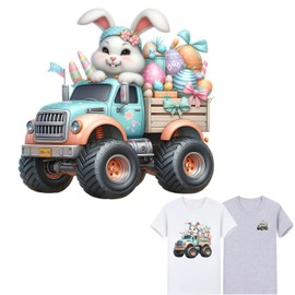 2pcs Truck Cute Bunny & Easter Egg Iron On Transfers for T-Shirts Rub on Transfers Stickers Vinyl Ready to Press Stickers Iron on Decals for T-Shirts Clothing Hoodie DIY Crafts