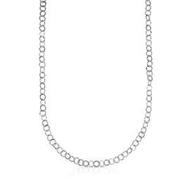 Verona Jewelers Sterling Silver Hammered Circle Link Chain Necklace and Bracelet, Flat Circle Link Necklace, Flat Necklace, Made In Italy (Silver, 30)
