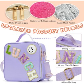 Insulated Lunch Bag, Waterproof Nylon Lunchbox, Purple, Adjustable Strap