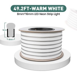 GZBtech Flexible LED Neon Rope Lights 50FT,AC 110-120V Waterproof Neon Strip Light, 120 LEDs/M Cuttable Connectable Neon Lighting for Indoor Outdoor Home Decor/Commercial Building Use-Warm White 15M