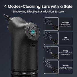 Uorker Ear Wax Removal Kit, Water Powered Ear Cleaner, Safe & Effective Ear Irrigation Cleaning Tools with 4 Cleaning Modes, 10 Reusable Tips, IPX7 for Home Use, USB Charge, Black
