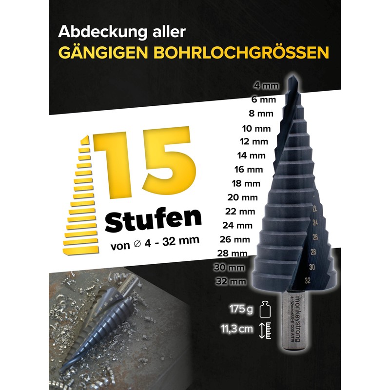 HSS Step Drill Bit Diameter 4-30 for Mild Steel, Non-ferrous
