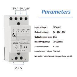 YJYUIU YJUBT16 Door Bell Transformer 8V/12V/24V-For Wired Doorbell & Compatible With Chime/Smart Door Bell-DIN Rail Mountable