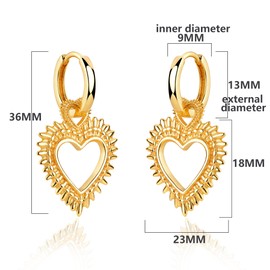 Jenosy Ohrringe Gold Damen Herz Ohrringe Gold für Damen Chunky Creolen mit Herz Anhänger Große Ohrringe Creolen Herz Gold Hypoallergene 18K Vergoldet Ohrringe Modeschmuck für Frauen und Mädchen