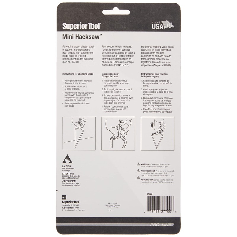 Superior Tool 37700 Mini Hacksaw-Hacksaw with 6 Inch Steel Blade