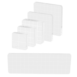 6 Pcs Stamp Blocks with Grid and Grip, Acrylic Clear Stamping Blocks Set Essential Stamping Tools for Scrapbooking Crafts Card Making, Assorted Sizes