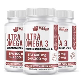 Pack 3 Frascos Ultra Omega 3 Nutrientes Vidalabs México 300 DHA Y 400 EPA