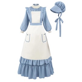 CR ROLECOS Pioneer Dresses Women Colonial Costume Ruffled Long Prairie Dress with Flutter Sleeve Pinafore XXL