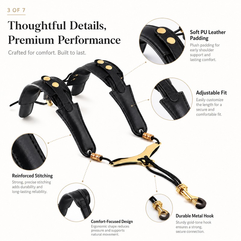 Saxophone Shoulder Strap for Comfortable Playing – Adjustable PU Leather
