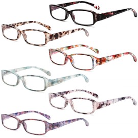 Ladies Reading Glasses 6 Pairs Blue Light Blocking Readers Spring Hinge with Pattern Print Eyeglasses for Women (Multi-Color, 0.0, multiplier_x)