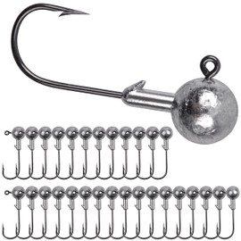 30Pcs Jig Head Fishing Hooks Round Ball Head Jig Hooks Unpainted Crappie Jig Heads for Bass Trout Crappie Walleye Fishing Jigs Saltwater Freshwater