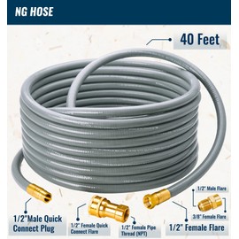 CALPOSE 40 Feet 1/2 inch ID Natural Gas Grill Hose with Quick Connect Fittings, Natural Gas Line for Grill, Pizza Oven, Heater and More Low Pressure Appliance