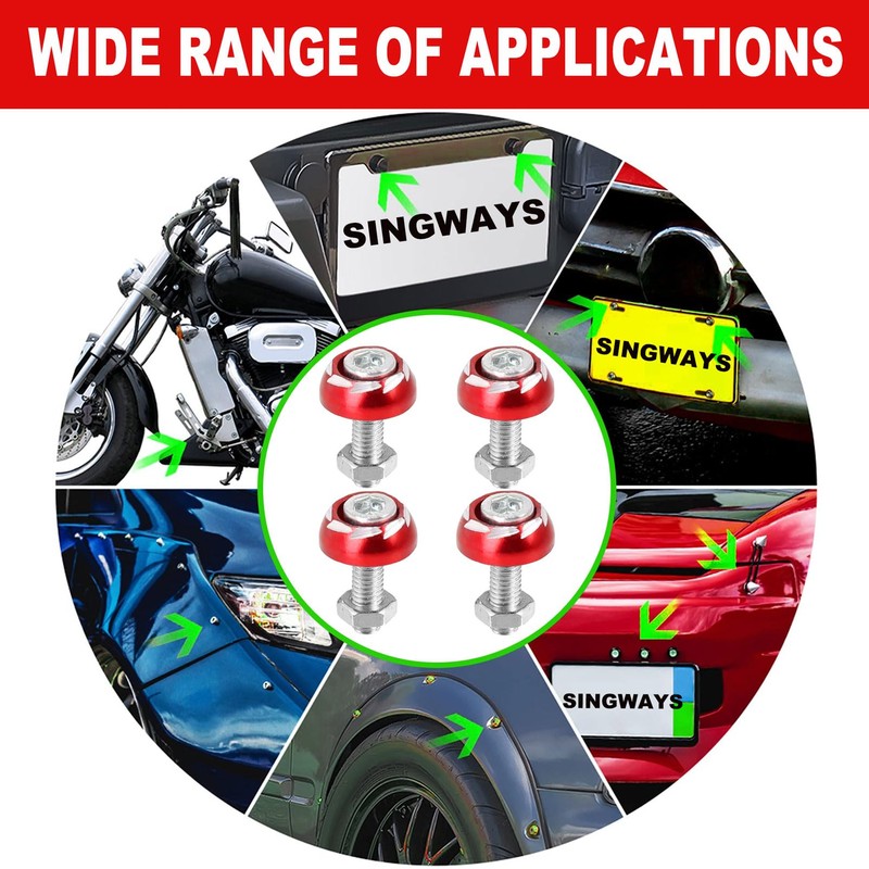 SINGWAYS Motorcycle License Plate Bolts/Screws, RED License Plate Screws Kit