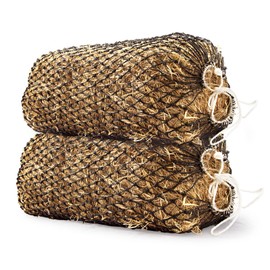 Bloomoak Slow Hay Net Feeder for Horses, Durable Soft Black PE 2-3 String Hay Bales Bags with 1.6" Hole, Fit 36 * 18 * 18 Square Bale Easily (50"-64" Long) (2 String/1PC)