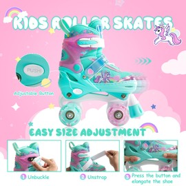 METROLLER Kids Roller Skates Girls Ages 4-6 5-8 8-12 Adjustable Toddler Roller Skates Shining Wheels Little Unicorn Sports Outdoors