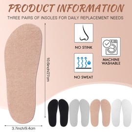 Velmitten 4 Pairs Shoe Insole for Clog Garden Shoe Liner Washable Barefoot Insert Sockless Pad for Women Men Nurse (Black,White,Gray,Khaki)