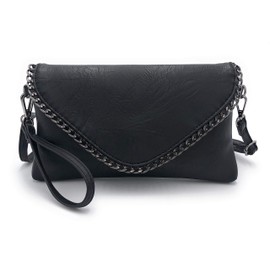 ELIOX - Elegant Women's Clutch Bag with Chain and Shoulder Strap Made of Soft Faux Leather - Small Evening Clutch Bag Girl Handbag Elegant Bags Ceremony Wedding, black