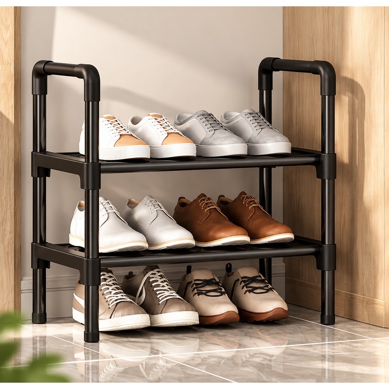 Multi-Layer Shoe Rack for Entryway Storage – Space-Saving Black Shoe