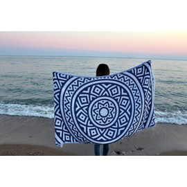 Bersuse 100% Cotton Venice Turkish Towel Beach Towel Bath Towel Dual Layer Peshtemal Beach Blanket Beach Essentials - 39x71 Inches, Dark Blue (Set of 3)