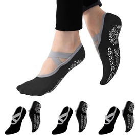 nemokamai 3 Pairs Black Yoga Socks Pilate Socks for Women-Non Slip Grip, Ideal for Pilates, Pure Barre, Ballet, Dance, Barefoot Workout, US 7-10