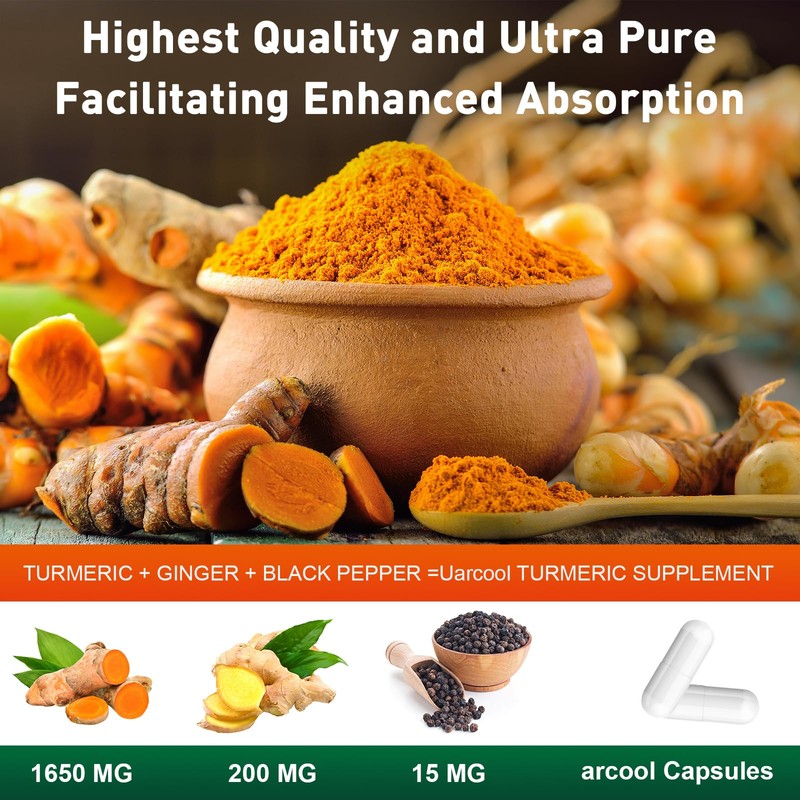 Uarcool Turmeric Curcumin Supplement 2400mg, with Black Pepper Extract for