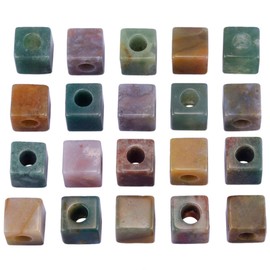 Nupuyai Indian Agate Large Hole Stone Loose Beads for Jewelry Making, Square Shape European Bead fit Charms Bracelet, Pack of 20