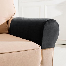 LINGXIYA A Pair Velvet Armrest Covers,Stretch Spandex Armchair Covers for Chairs Couch,Furniture Protector Armchair Slipcovers for Sofa with Twist Pins,Black