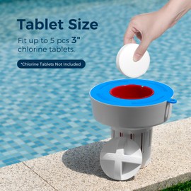POOL FELLOWS Pool Tablet Dispenser for 3 inch Tablets, Floating Tablet Holder with Reminder and 3 Ajustable Settings, Durable Floater for Pools, Large Size, Navy Blue