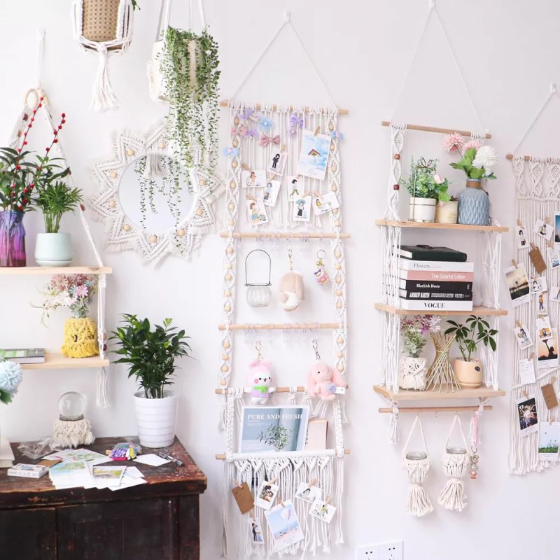 generic 2024 Boho Espejo De Pared Círculo Macramé Espejo Colgante